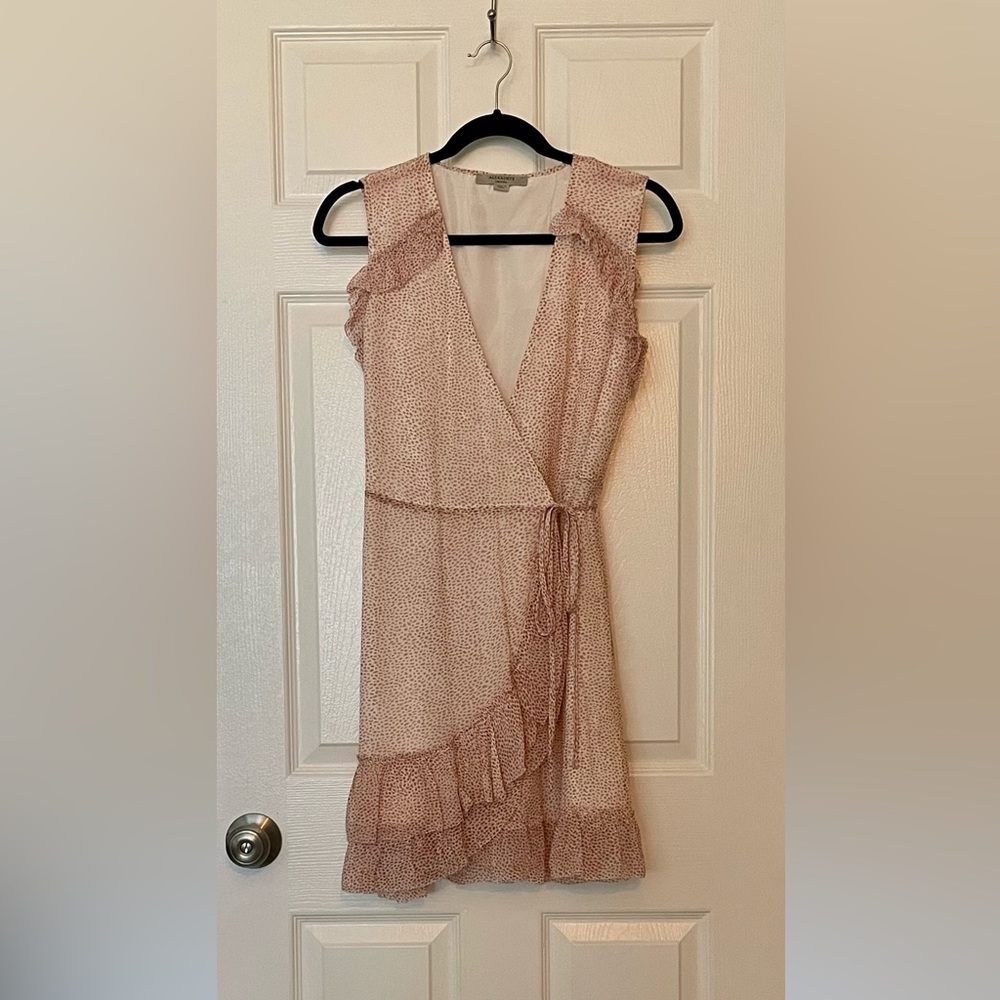 ALLSAINTS pink polka dot ruffle dress Size Medium